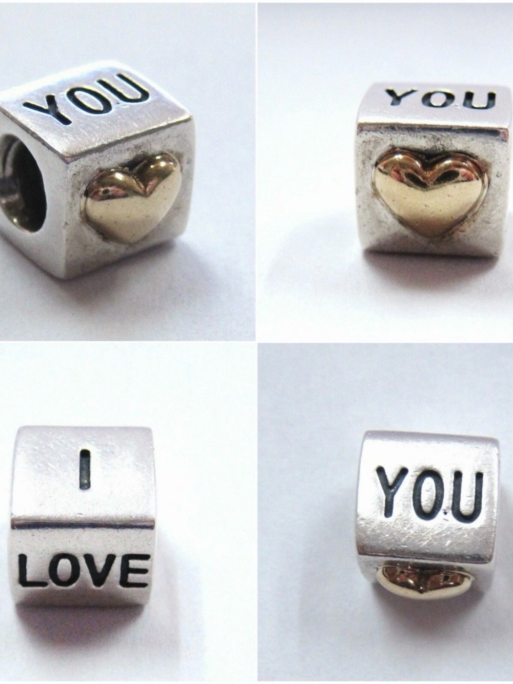 PANDORA TWO TONE 14K GOLD STERLING SILVER I LOVE YOU CUBE CHARM 925 ALE 790200
